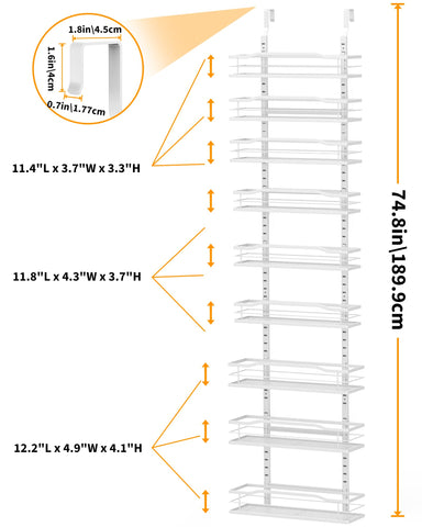 Moforoco nine-tier organizer mounted on door, featuring durable metal construction.