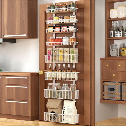 Moforoco white over-the-door pantry organizer keeps spices neatly organized and within reach
