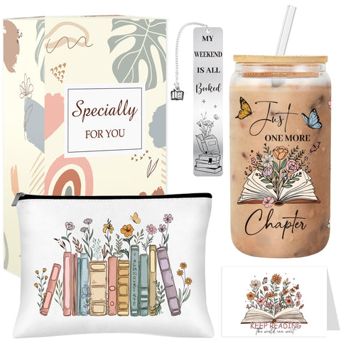 MOIZYNG glass cup with colorful floral artwork for hot or cold beverages during reading sessions