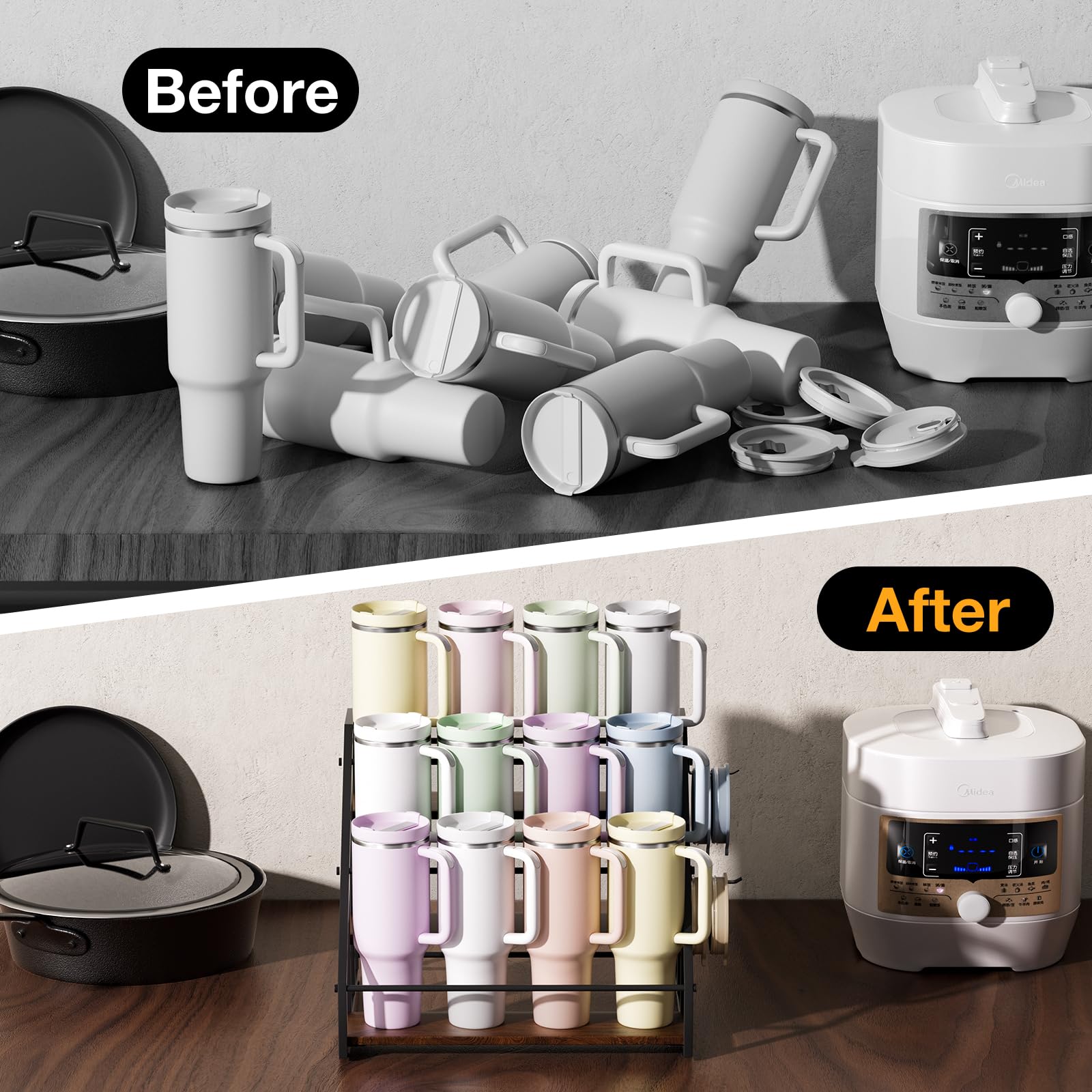 MOJOHAND kitchen countertop organization rack in a stylish home setup