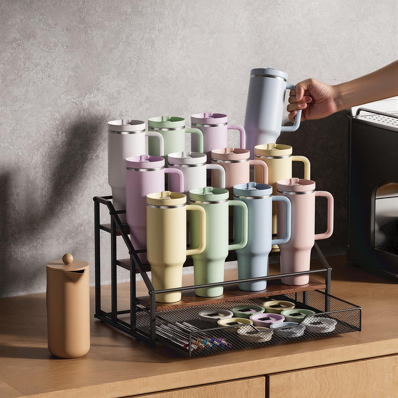 MOJOHAND versatile storage stand ideal for wine bottles and mugs