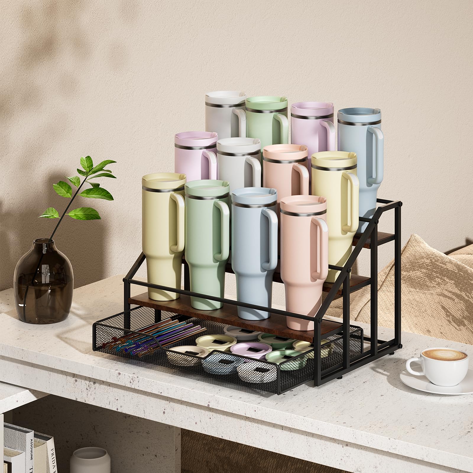 MOJOHAND Stanley tumbler holder demonstrates all-in-one storage for cups and accessories