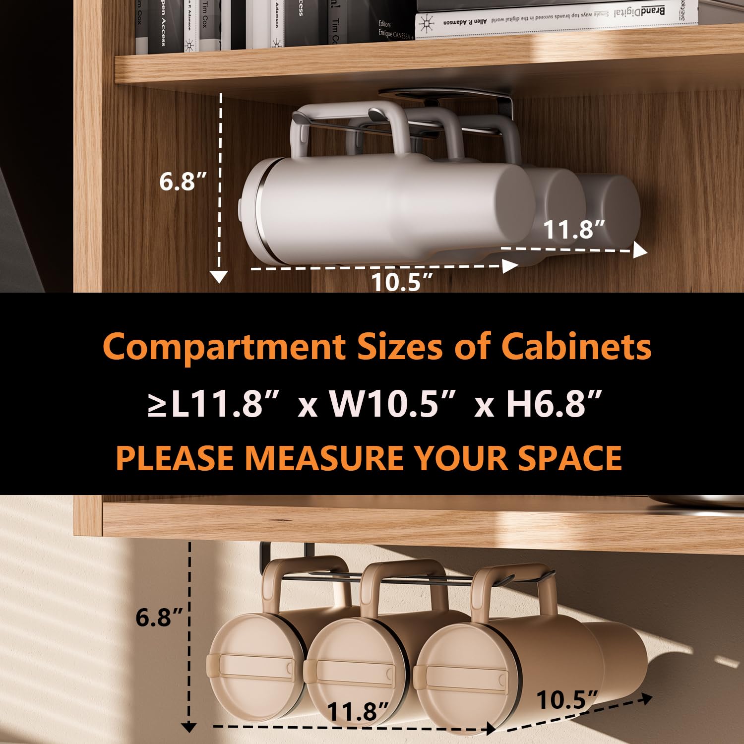 MOJOHAND water bottle organizer installed on shelf with screws for stability