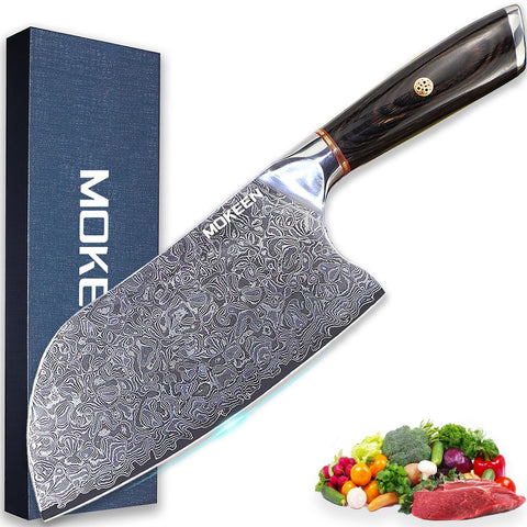 MOKEEN 7-inch cleaver with damascus pattern for precise vegetable prep.