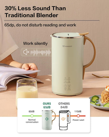 MOKKOM almond milk in use shows smooth texture for home beverages.