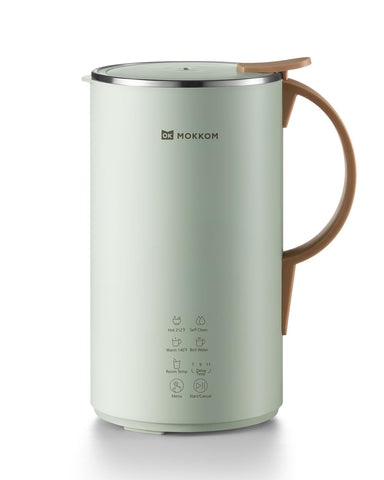MOKKOM nut milk maker front view shows compact, easy dairy-free milk solution.