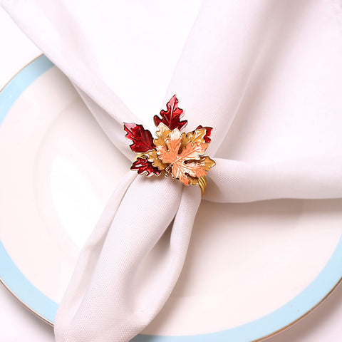 Closeup of Mokylor maple leaves napkin ring showing smooth edges protecting napkins.