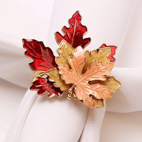 Mokylor maple leaves napkin ring set on table enhances autumn ambience.