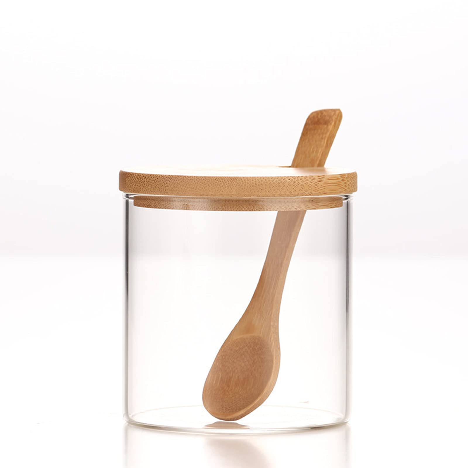 MOLADRI clear glass spice jar with bamboo lid for stylish counter storage.