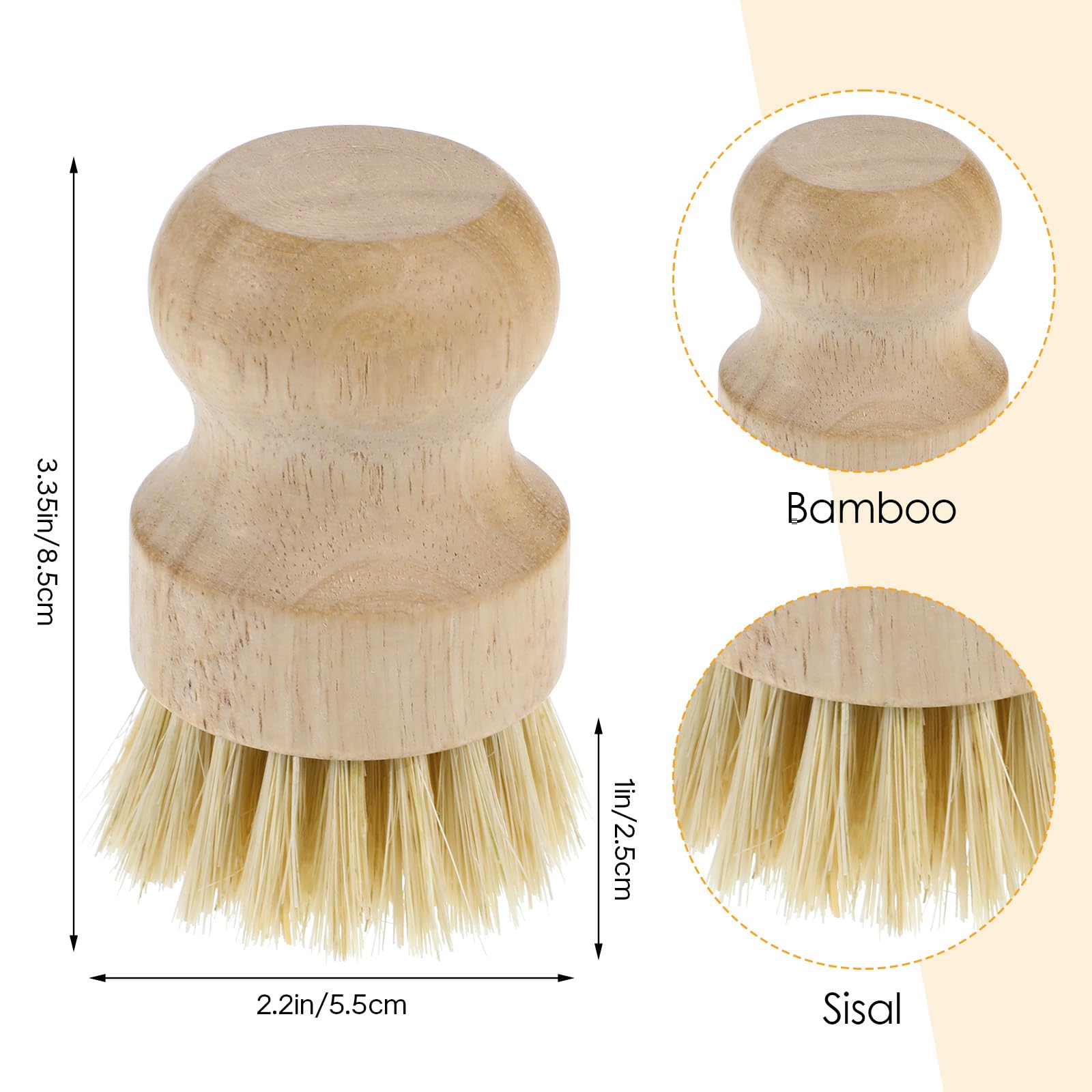 Molain bamboo scrub brush with natural sisal bristles tackles tough stains.