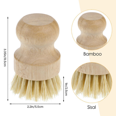 Molain bamboo scrub brush with natural sisal bristles tackles tough stains.