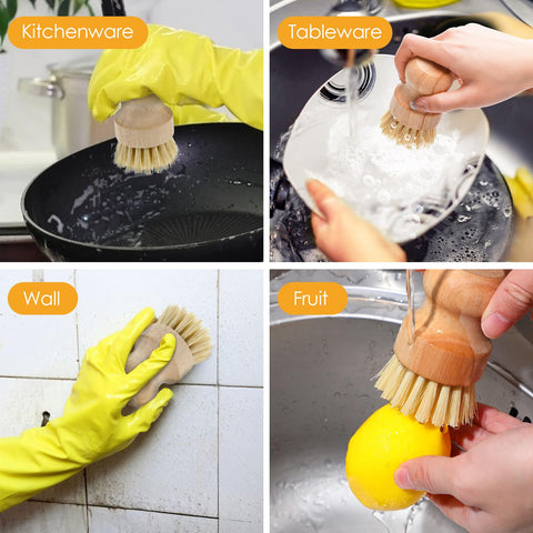 Molain ergonomic wooden-handle brush provides comfortable grip during dishes.