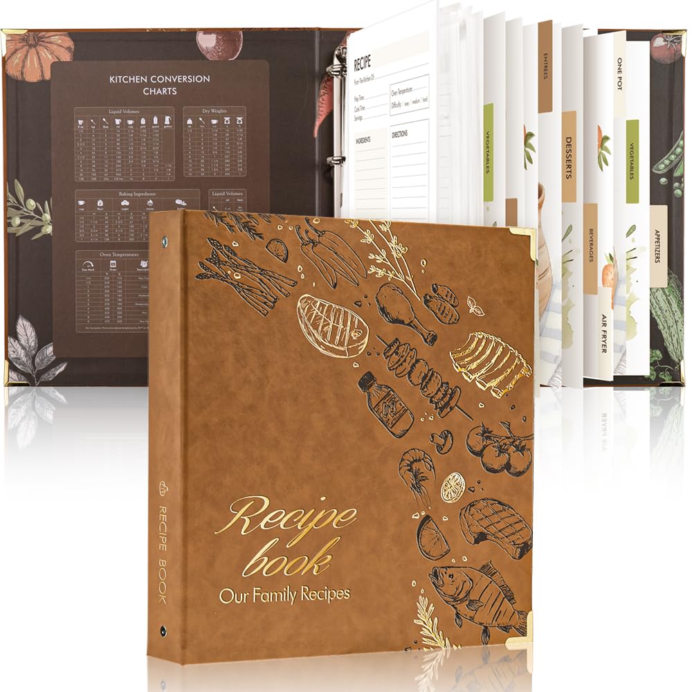 Molekaus recipe binder with leather cover, durable and elegant for daily kitchen use.