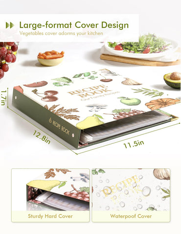 Molekaus Recipe Binder open spine for easy page reordering