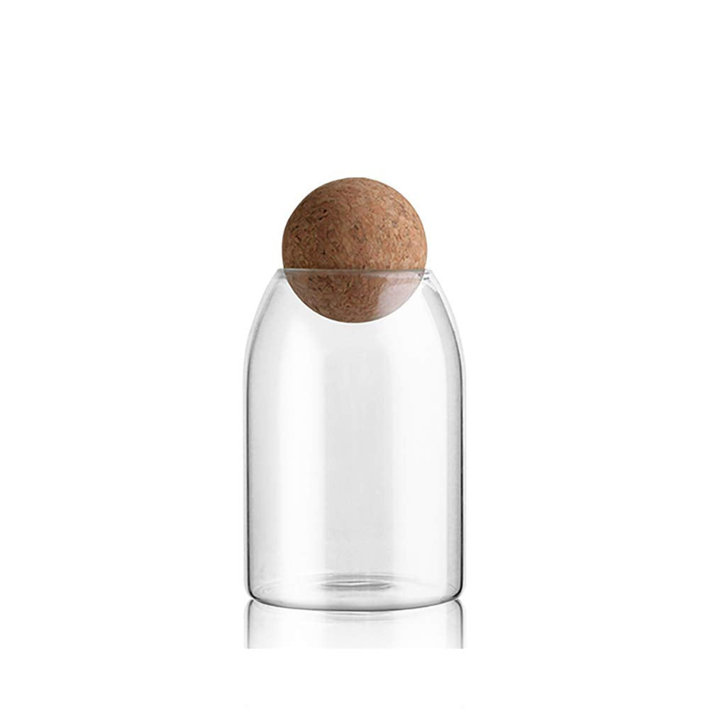 MOLFUJ ball cork glass canister demonstrates airtight freshness for pantry staples.