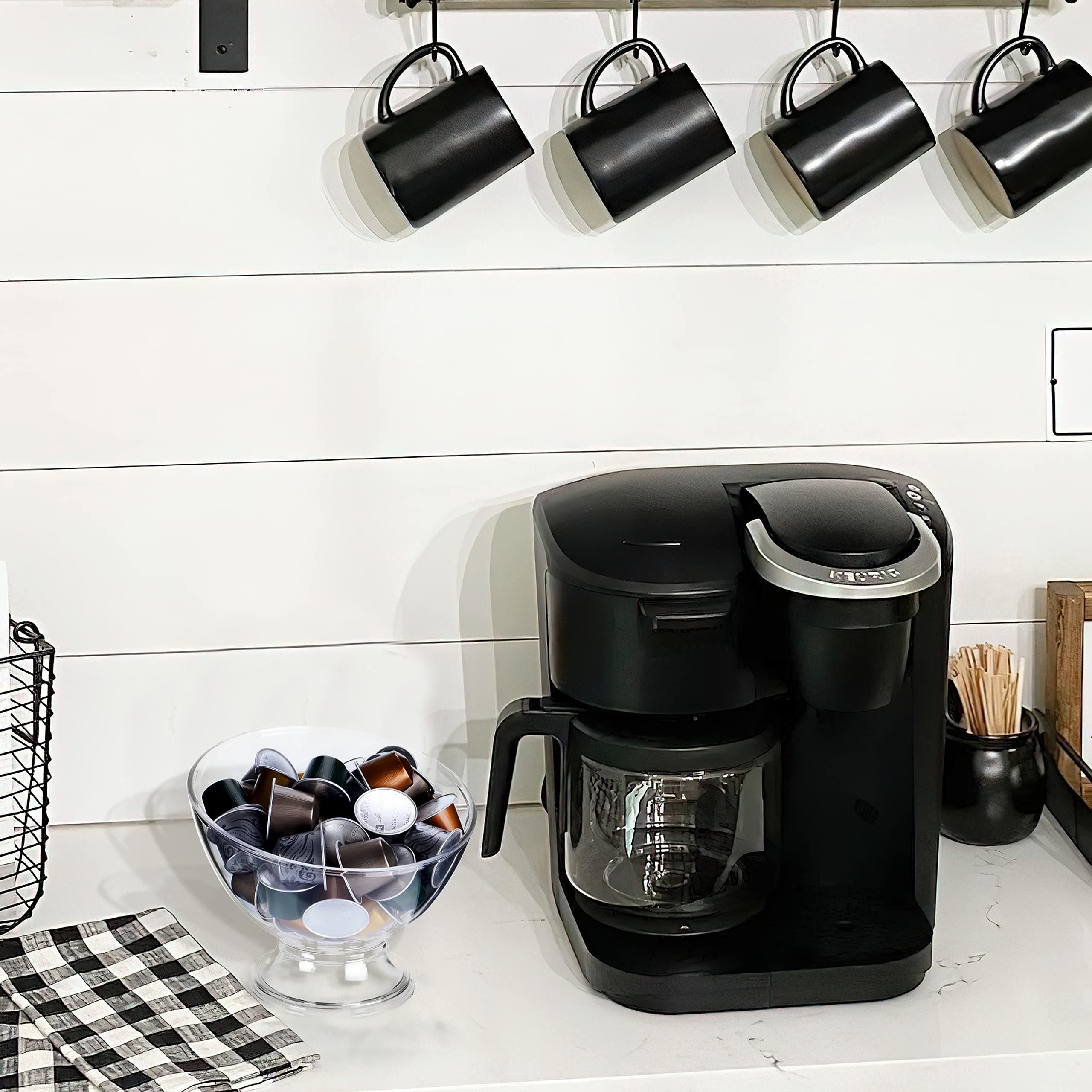 MOLFUJ clear pod holder decorative display complements home decor while storing pods.