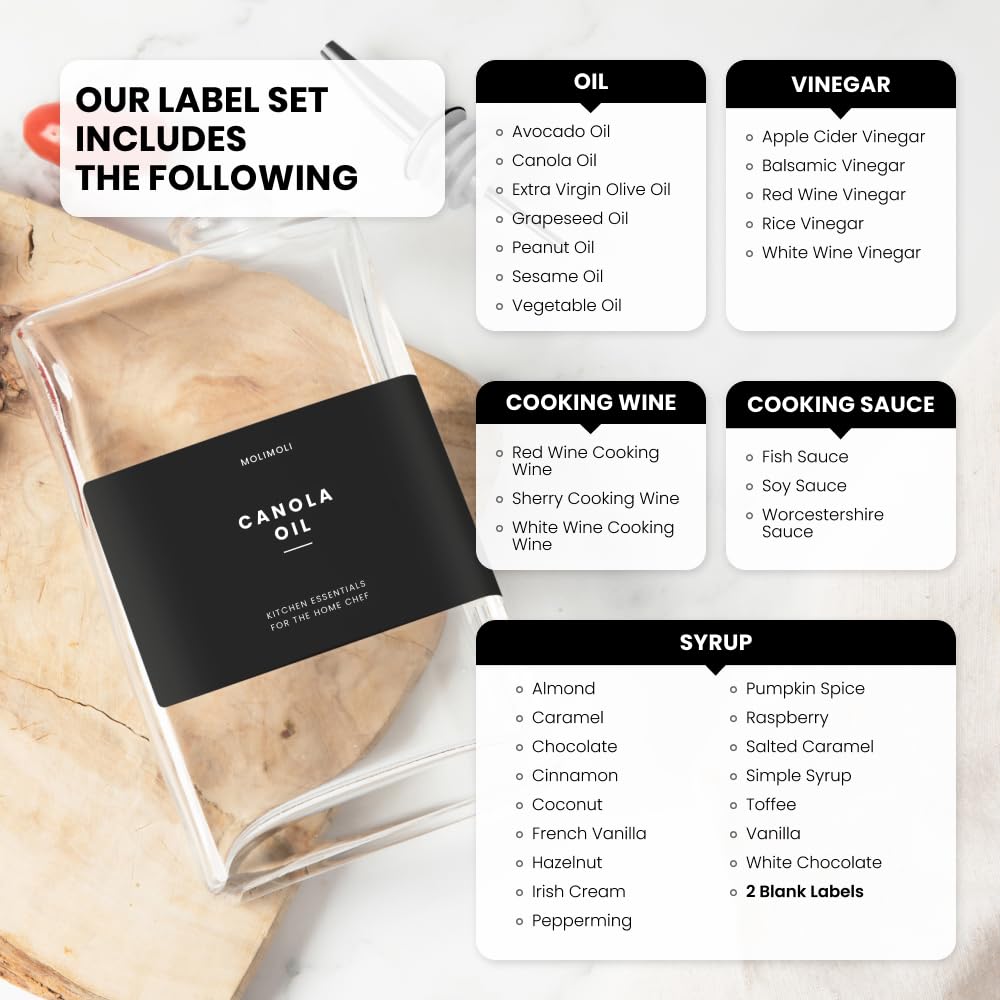Molimoli label-set 37 waterproof labels keeps oils organized.