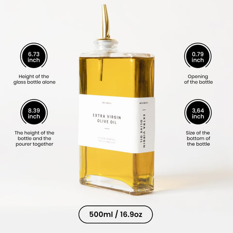 Molimoli olive oil cruet gold set-2 emphasizes elegant kitchen decor and dual bottle option.