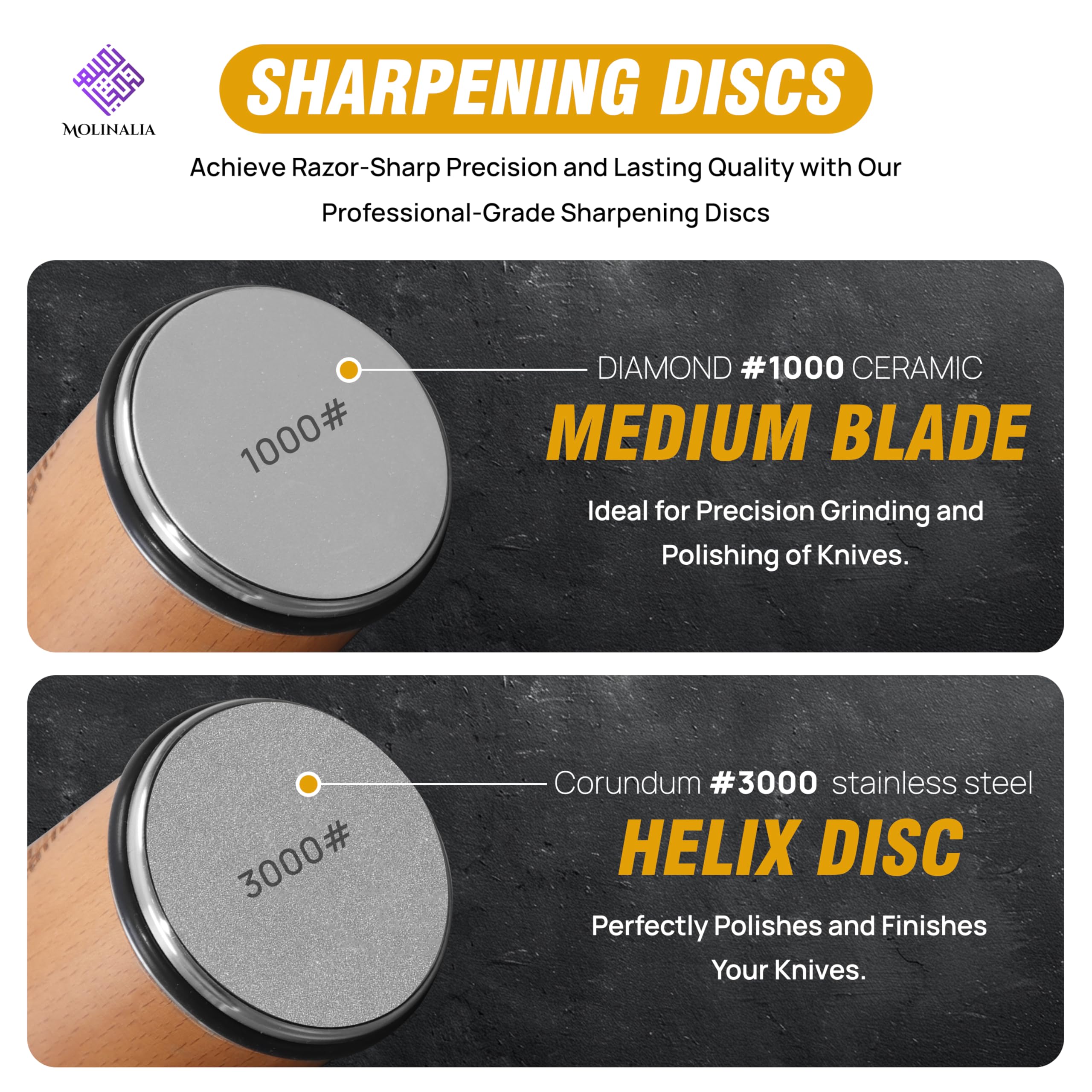 MOLINALIA knife sharpener with ceramic disc delivers fine edges