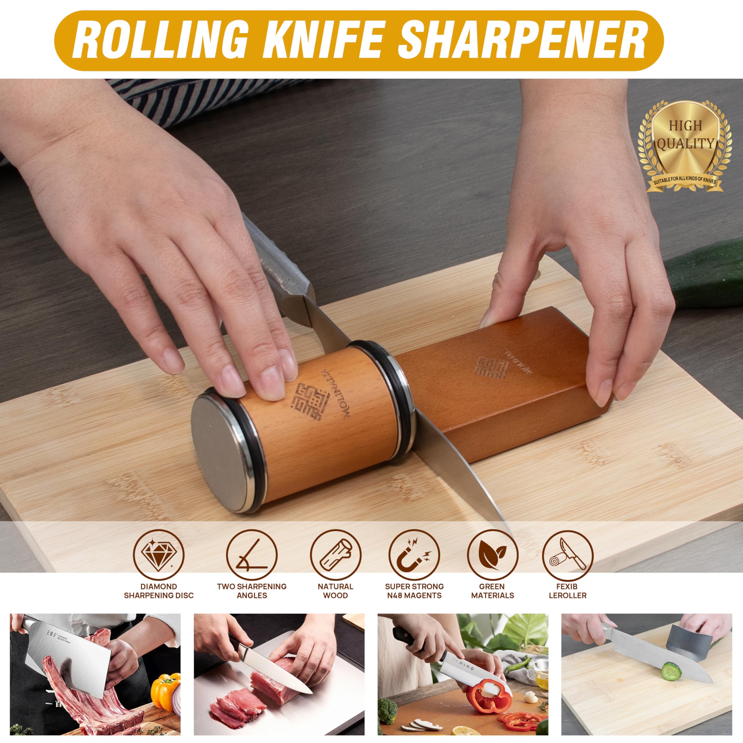 MOLINALIA knife sharpener with diamond disc for fast material removal