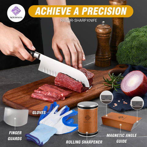 MOLINALIA sharpener includes finger guard for safe sharpening