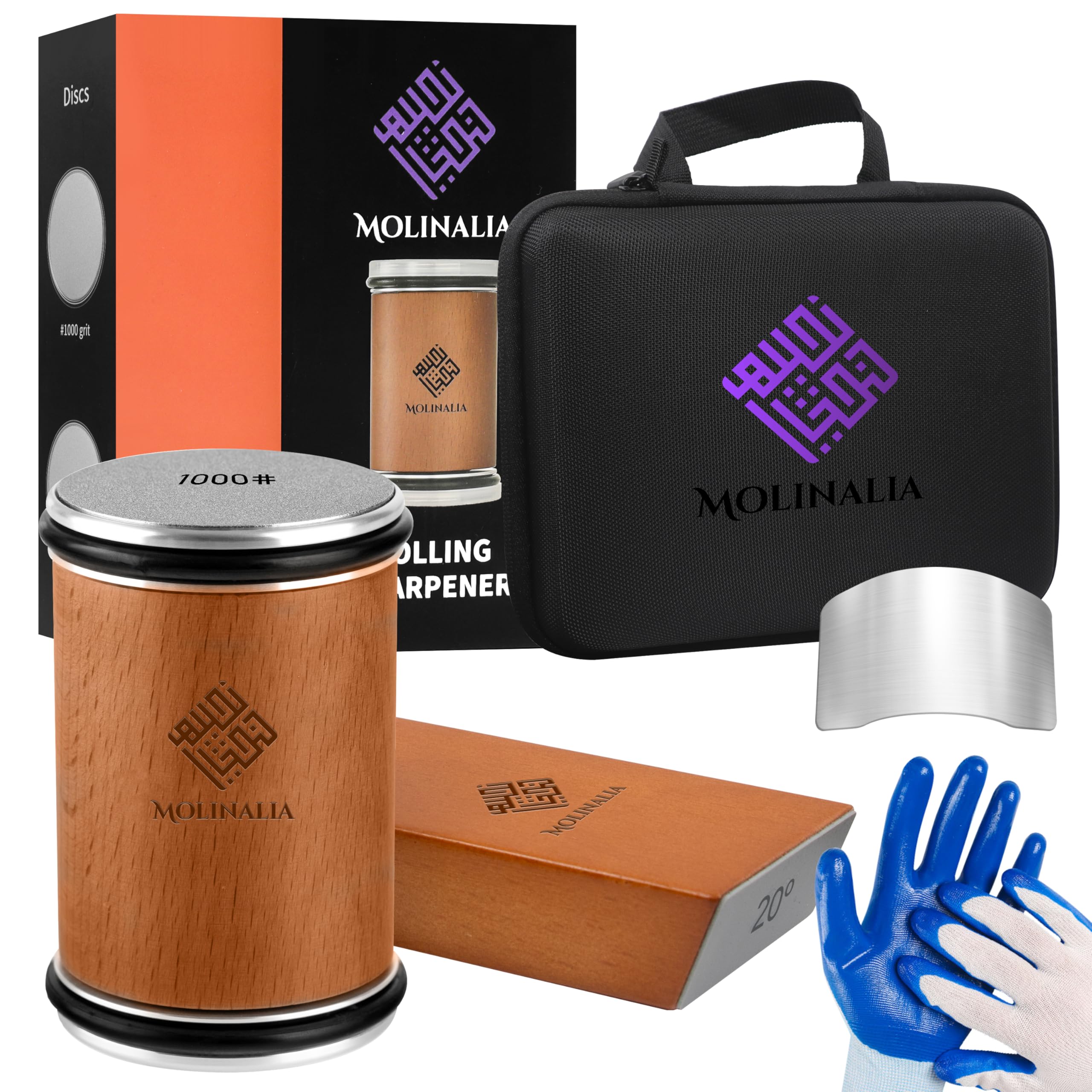 MOLINALIA rolling knife sharpener with multi-angle discs for precise edge control
