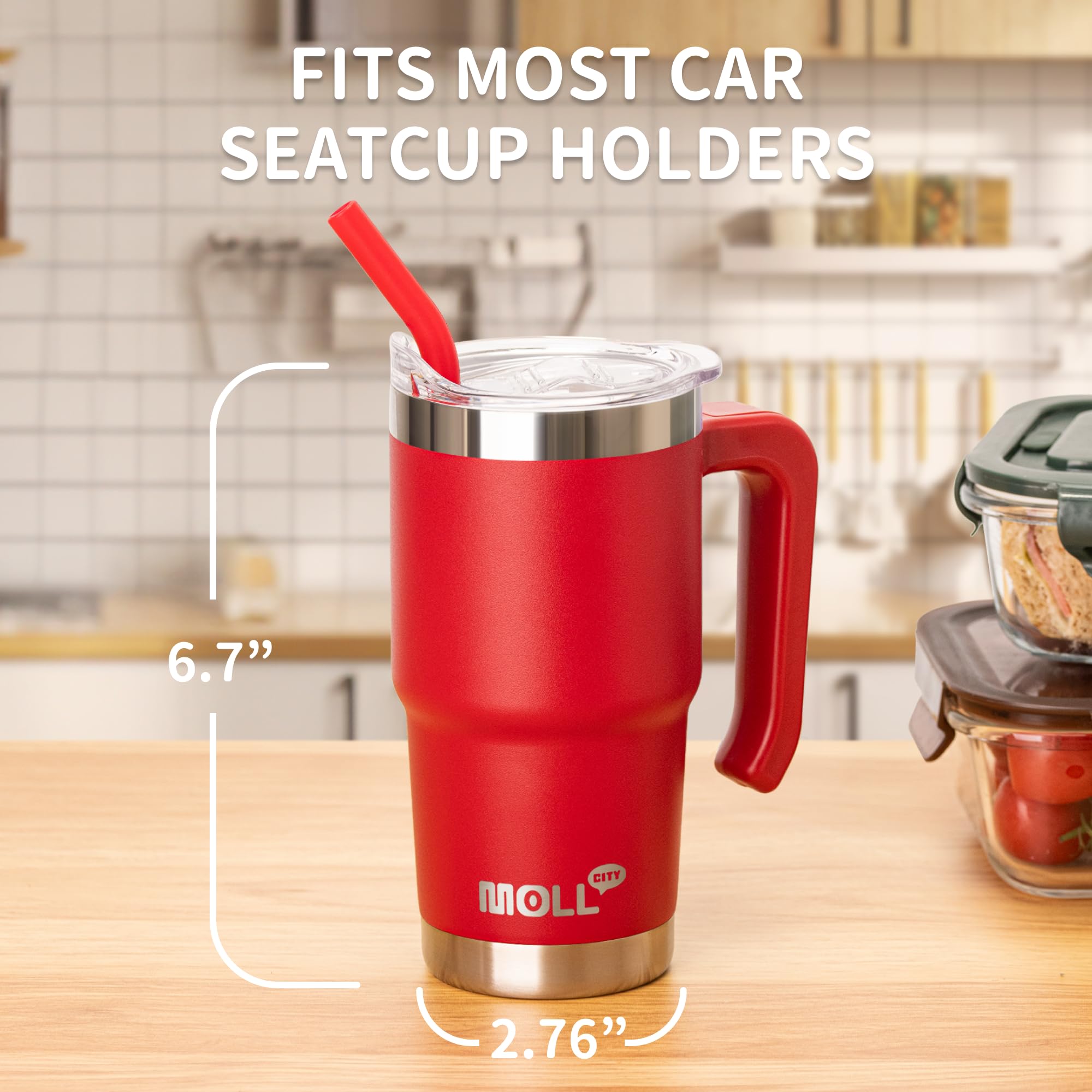 Mollcity 16oz stainless steel vacuum insulated cup keeps drinks cold and hands dry.