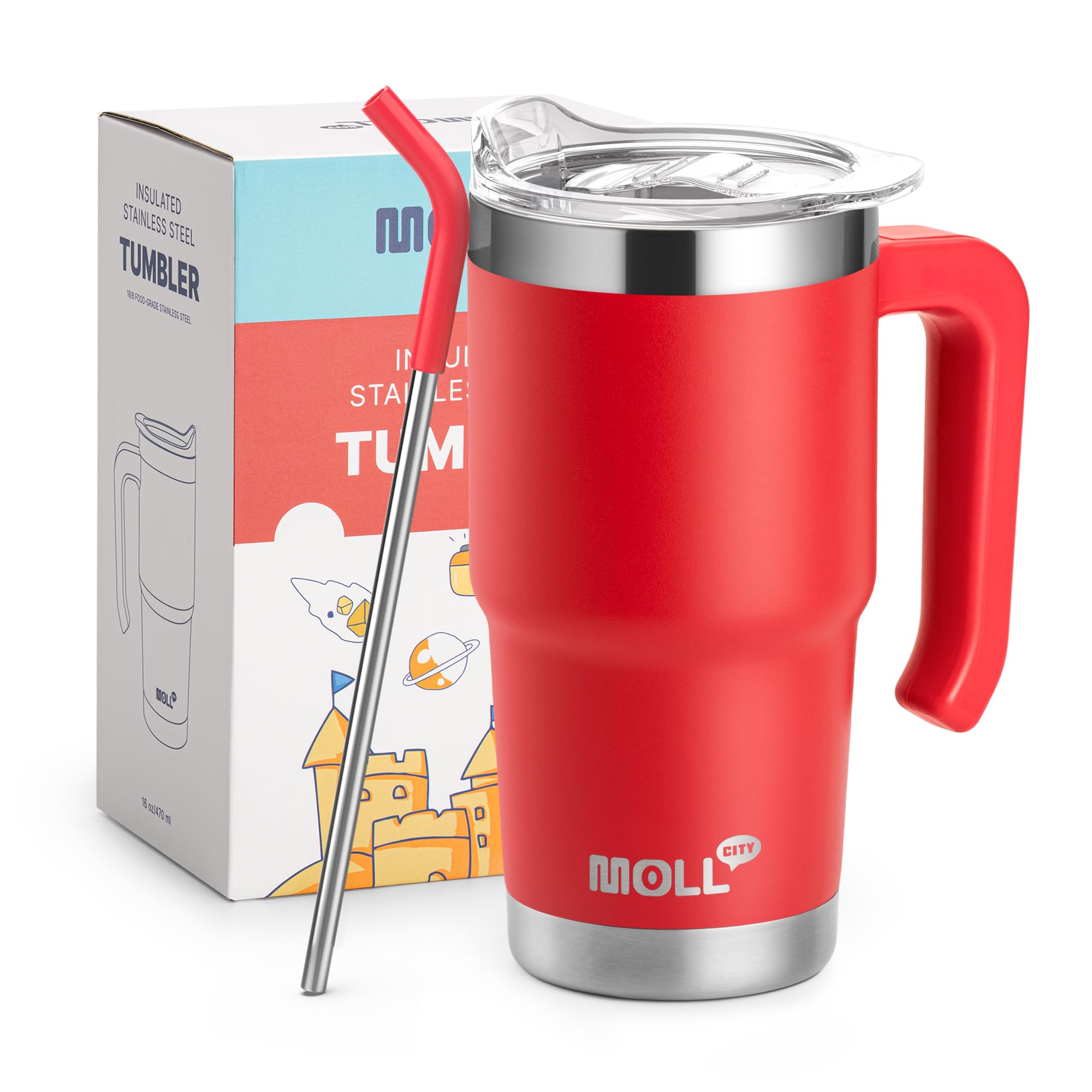 Mollcity Kids Tumbler with Handle Canyon Red for easy grip on the go.
