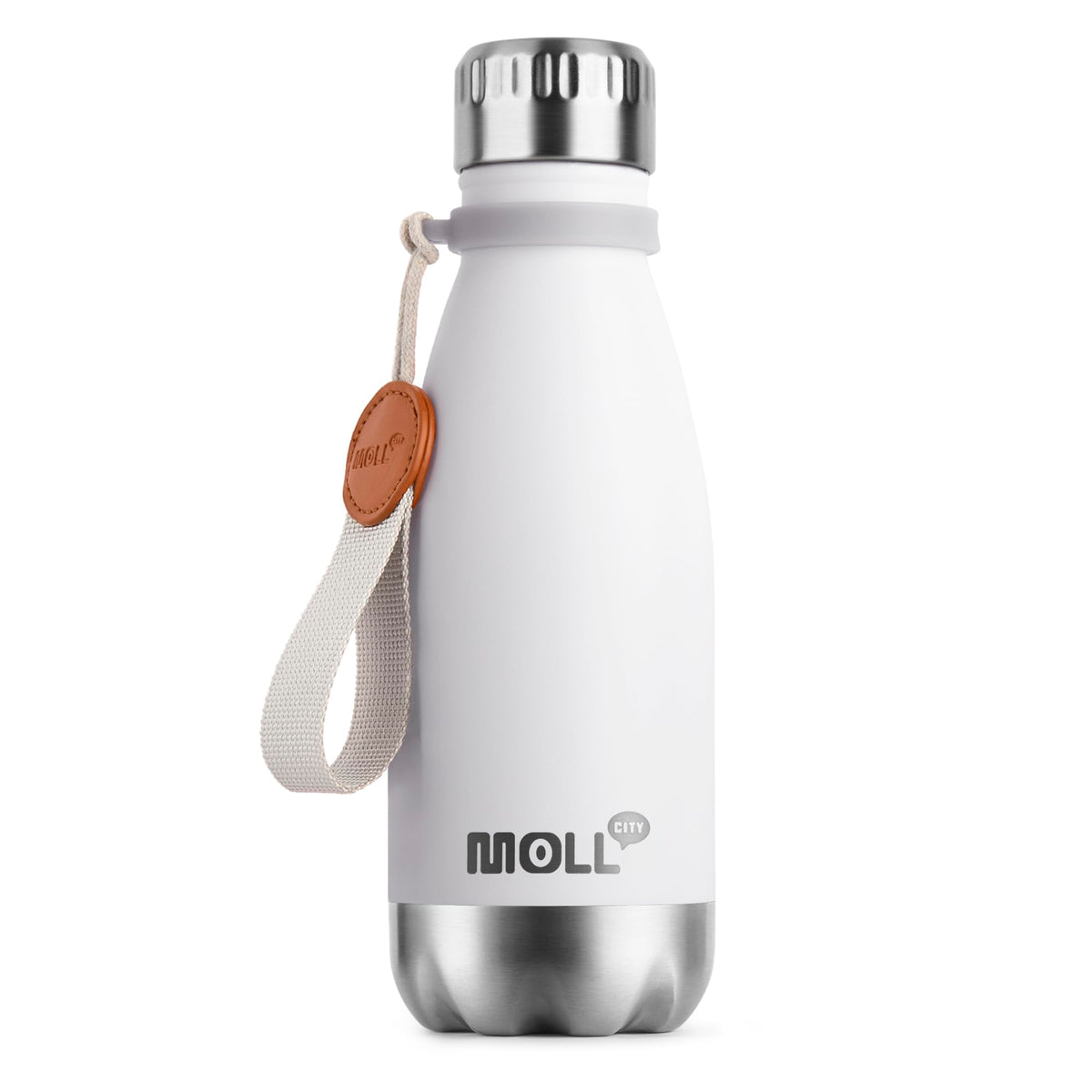 Mollcity bottle with detachable strap for easy on-the-go carrying.