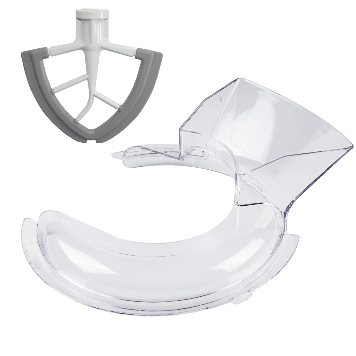 Moloudan pouring shield on KitchenAid 4.5-qt mixer bowl for mess-free ingredients
