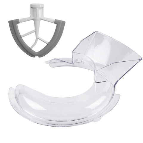 Moloudan pouring shield on KitchenAid 4.5-qt mixer bowl for mess-free ingredients