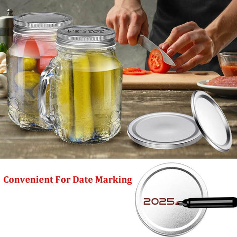 Moment Dextrad leak-proof regular-mouth lids in silver finish for jars.