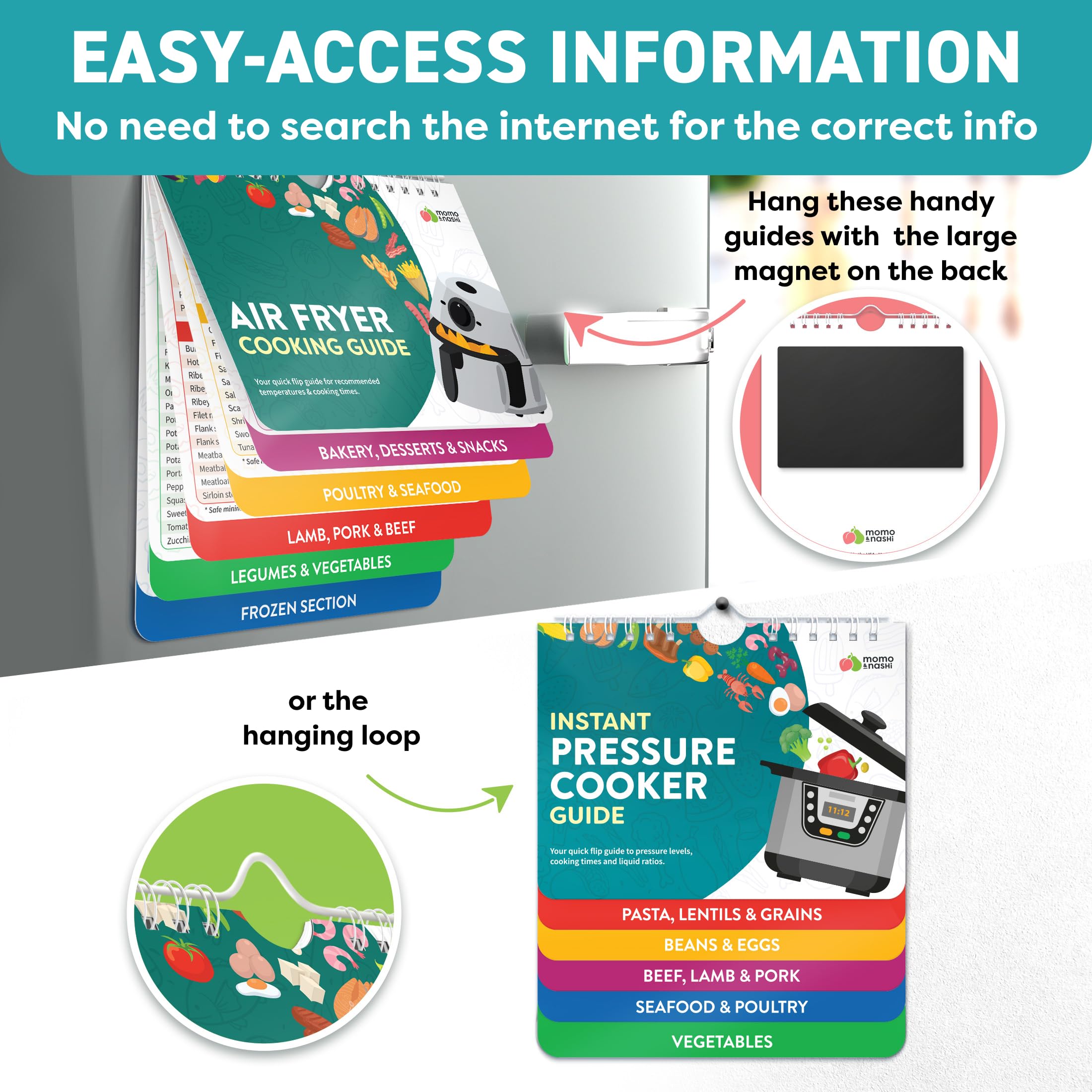 Momo & Nashi airfryer guide fridge magnet keeps essentials within reach during prep.