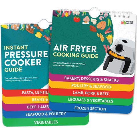 Momo & Nashi airfryer guide front view for quick weeknight meal references.