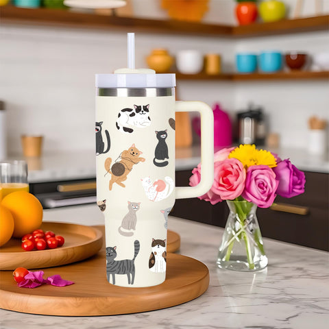 momocici cat tumbler powder-coated finish, firm grip and sweat-proof handling.