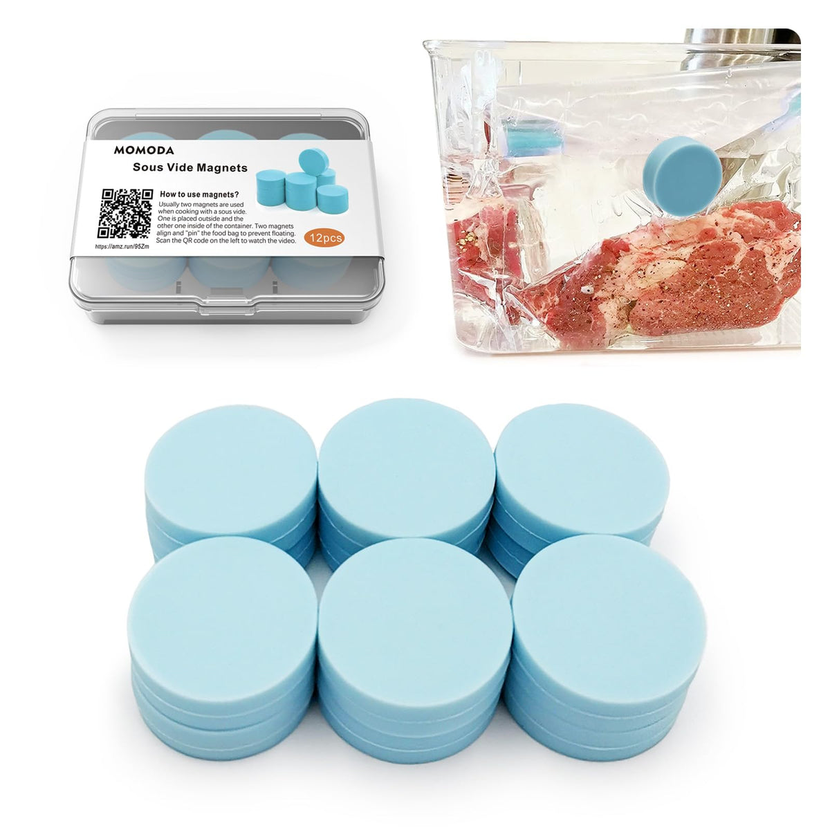 MOMOMA sous vide magnets round set keeps bags submerged for even cooking.
