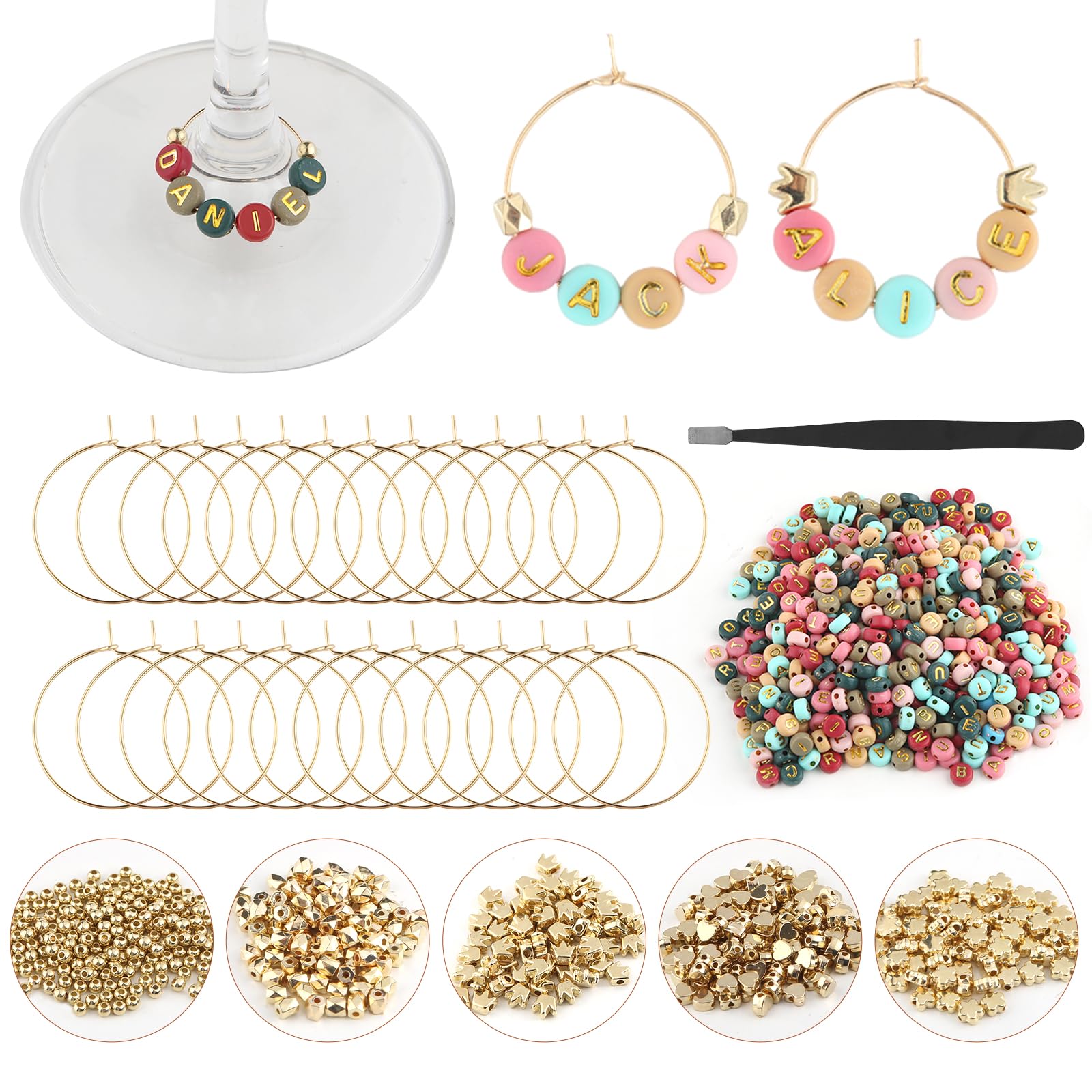 MOMOTONX wine glass charms kit with 500 letter beads for personalized markers