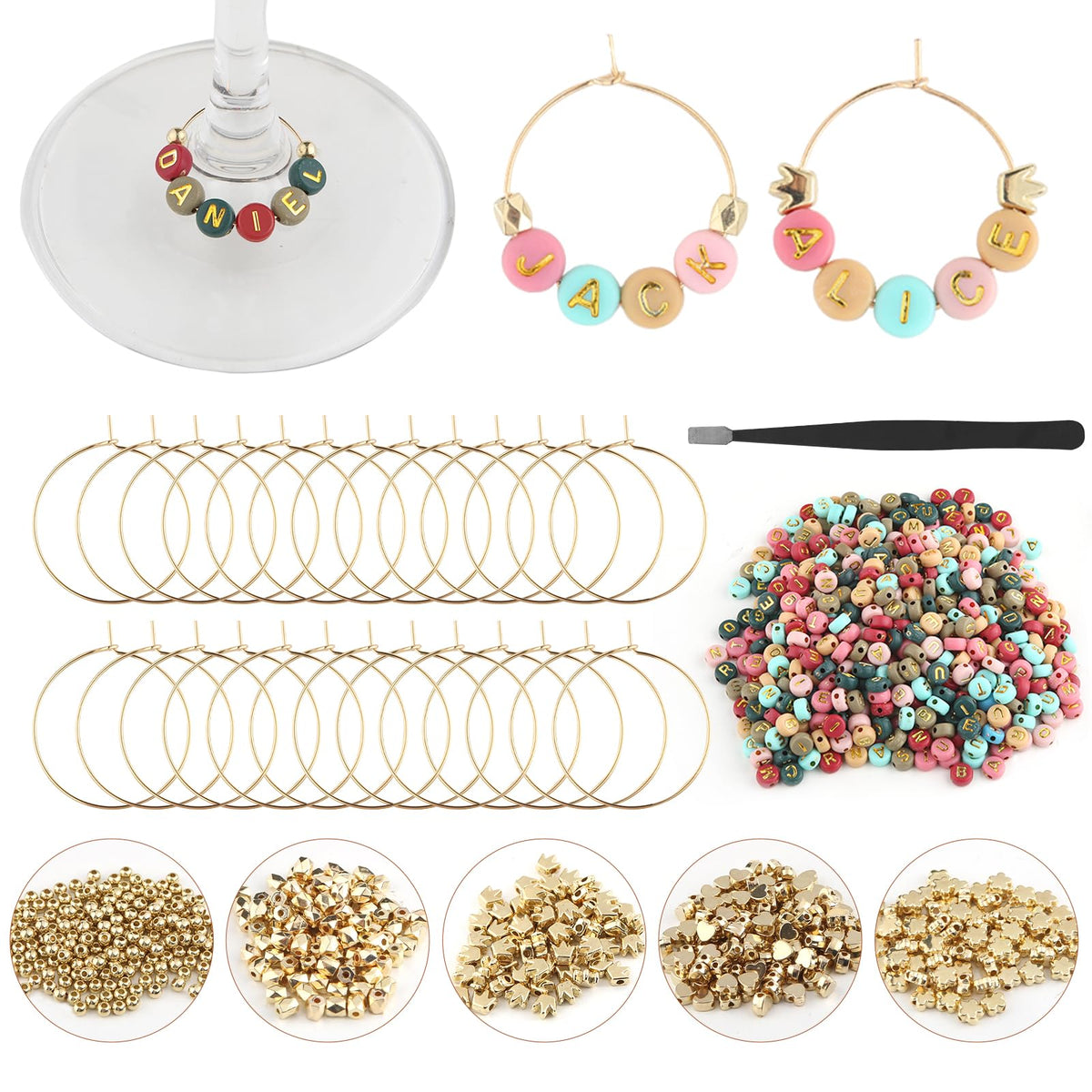 MOMOTONX wine glass charms kit with 500 letter beads for personalized markers