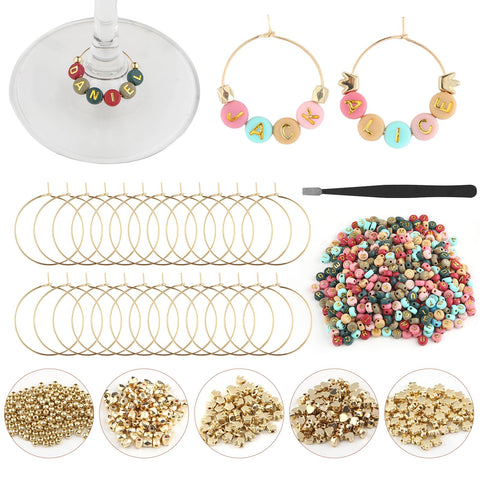 MOMOTONX wine glass charms kit with 500 letter beads for personalized markers