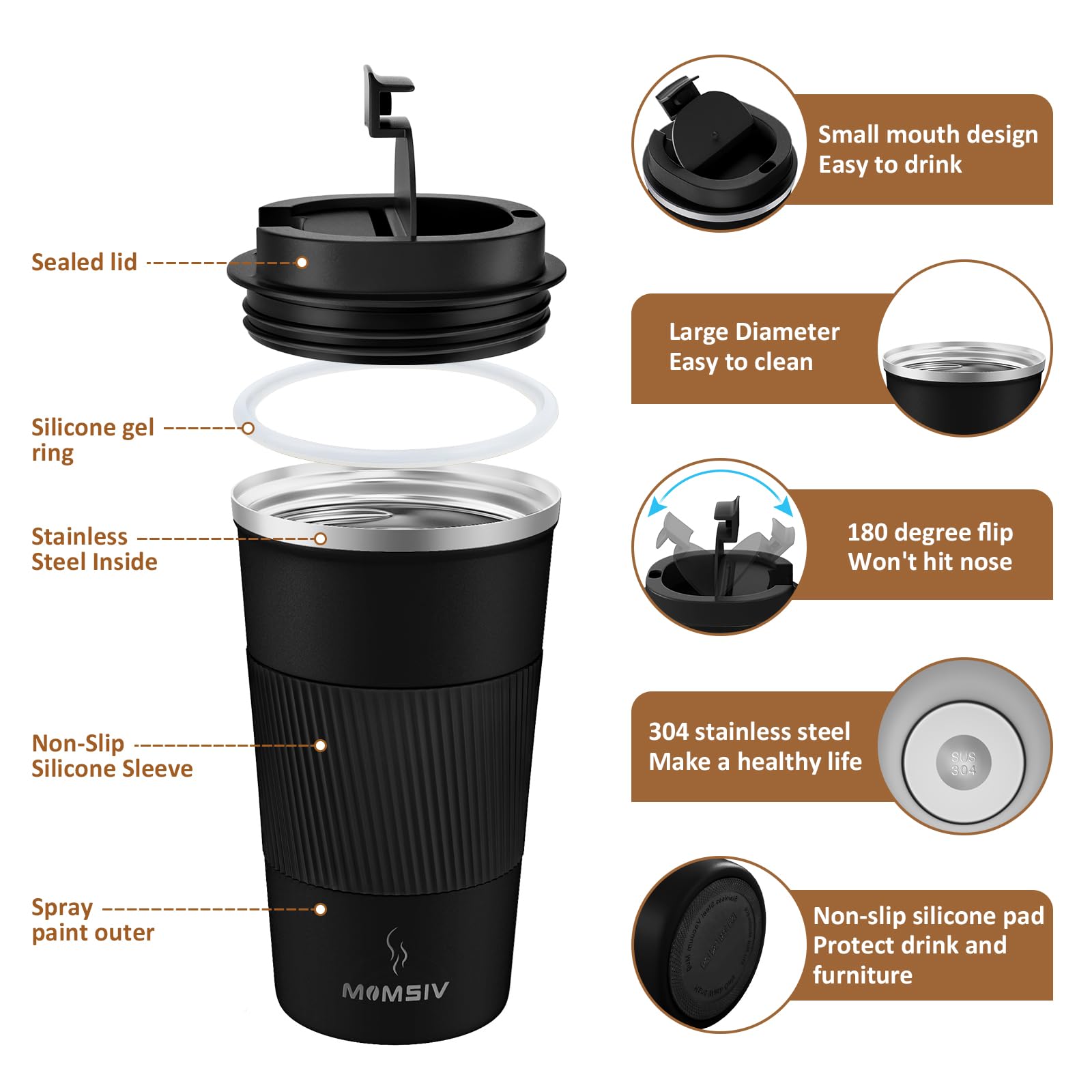 MOMSIV 17oz travel mug with leakproof screw-on lid prevents spills on the go