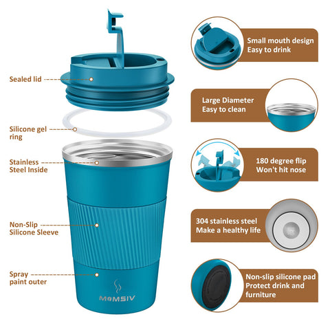 MOMSIV leakproof lid screw-on ensuring spill-free carry during commutes.