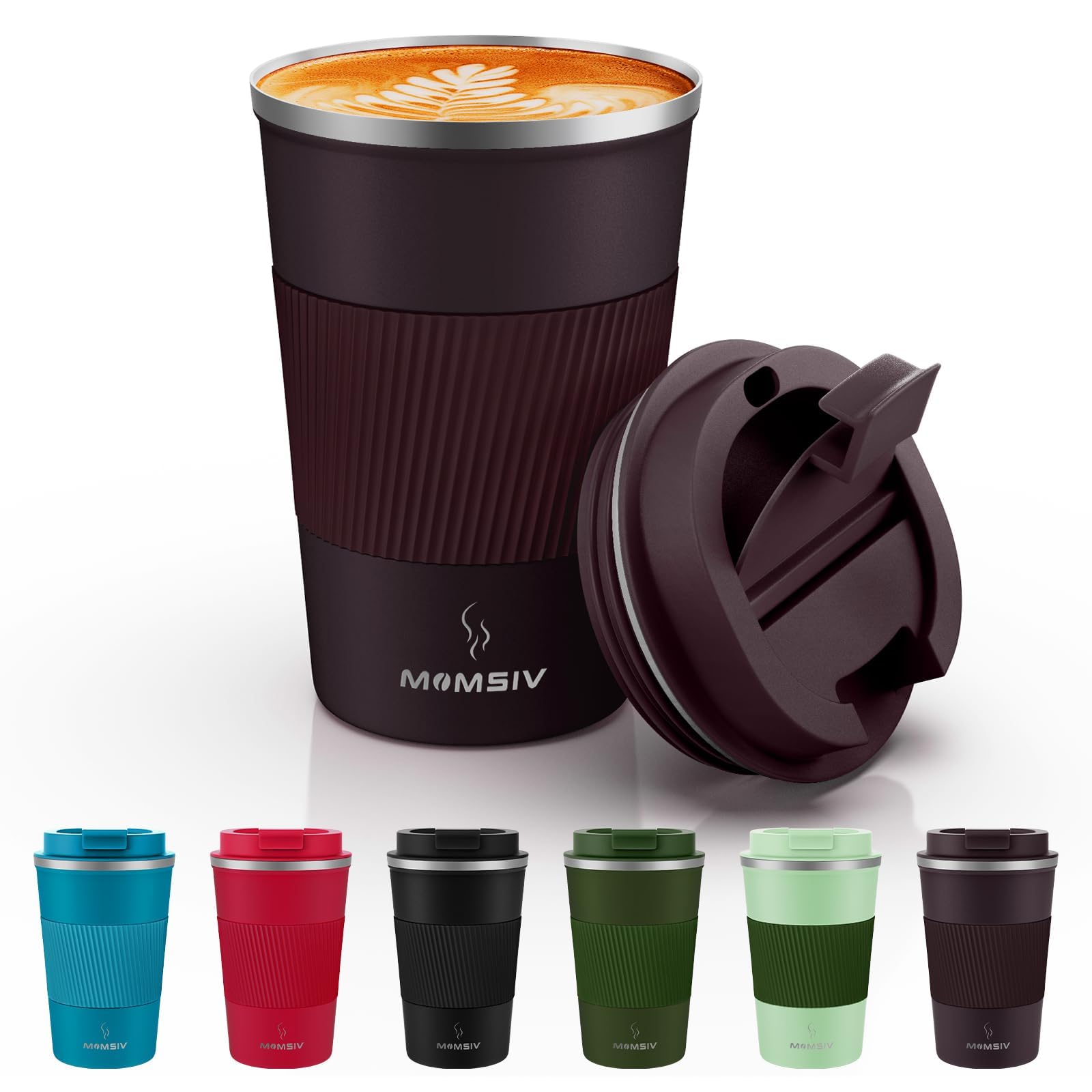 MOMSIV travel mug 12oz brown for hot coffee on the go.