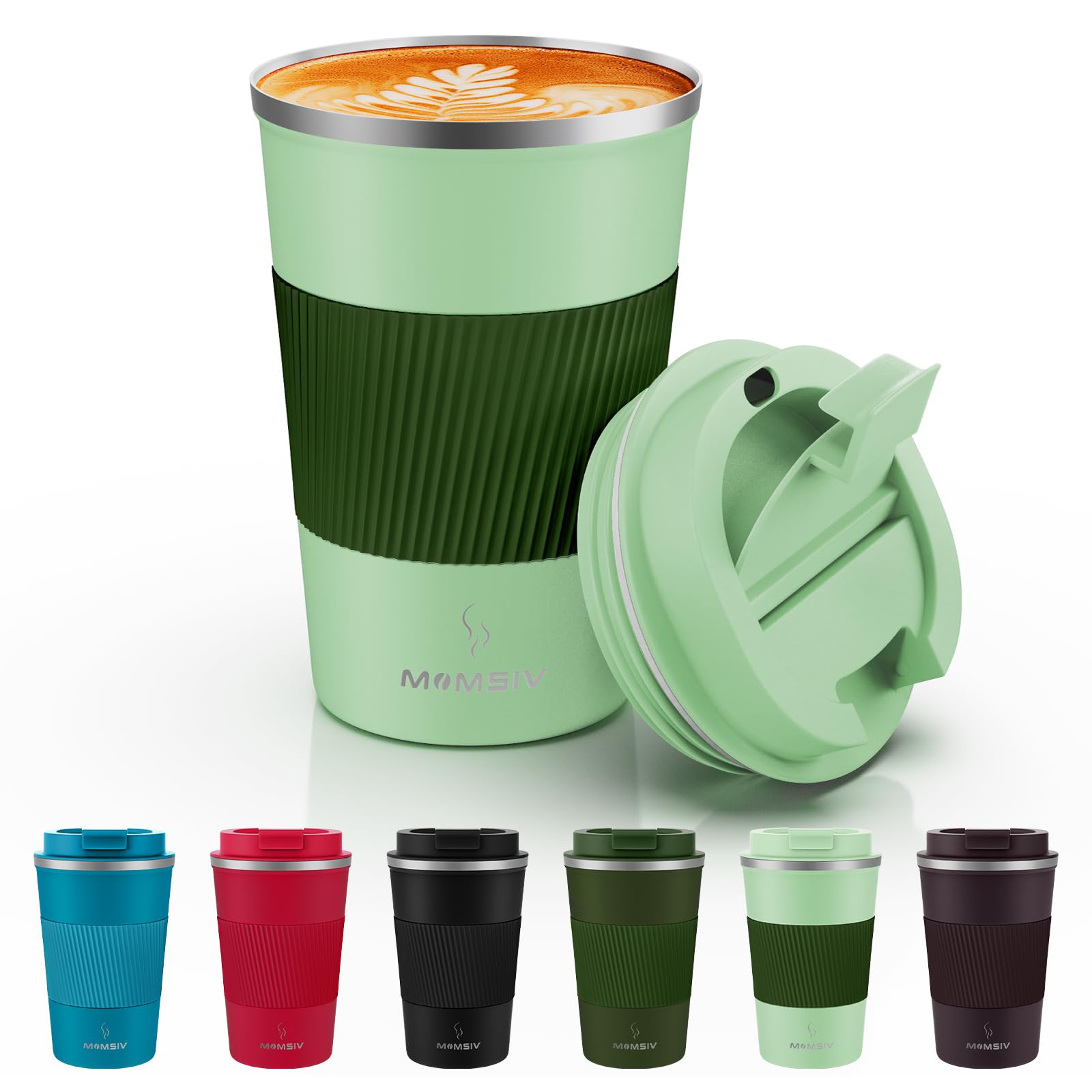 MOMSIV travel mug with leakproof lid keeps drinks secure during transport.