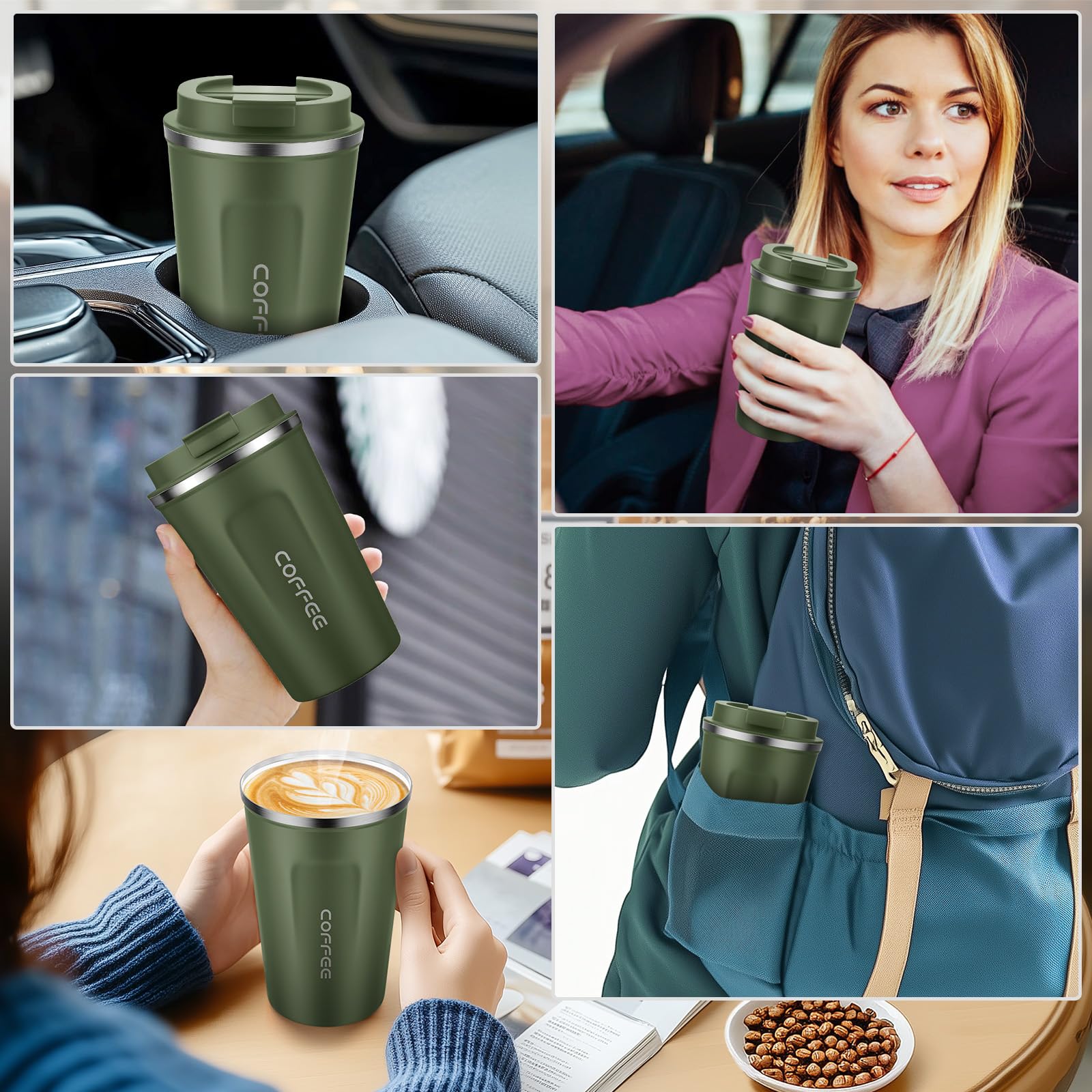 MOMSIV armygreen mug lid features sip hole for quick drinks.