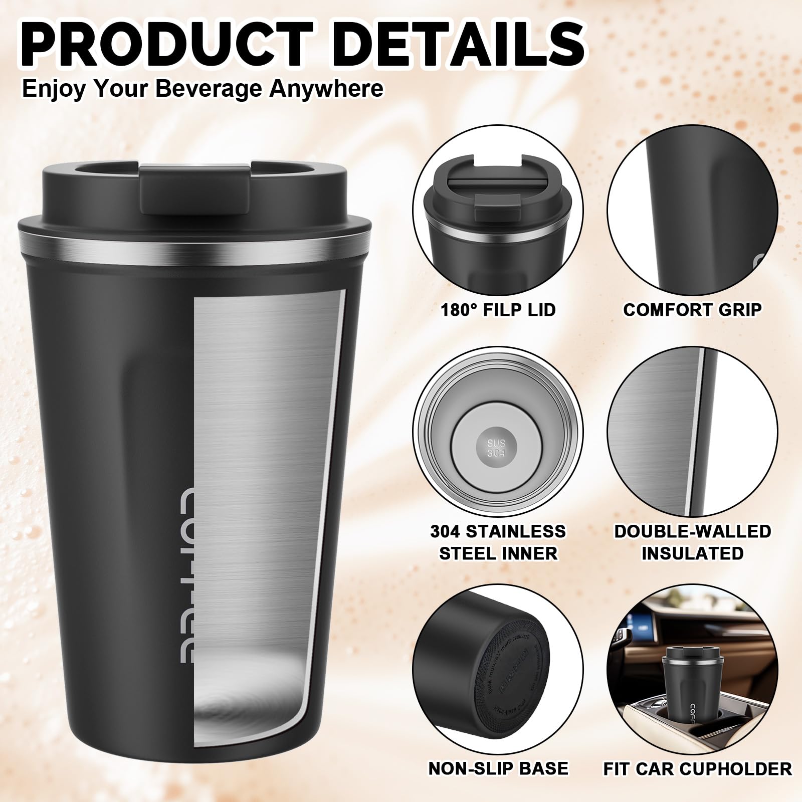 MOMSIV travel mug stainless steel insulation showing hot and cold performance.