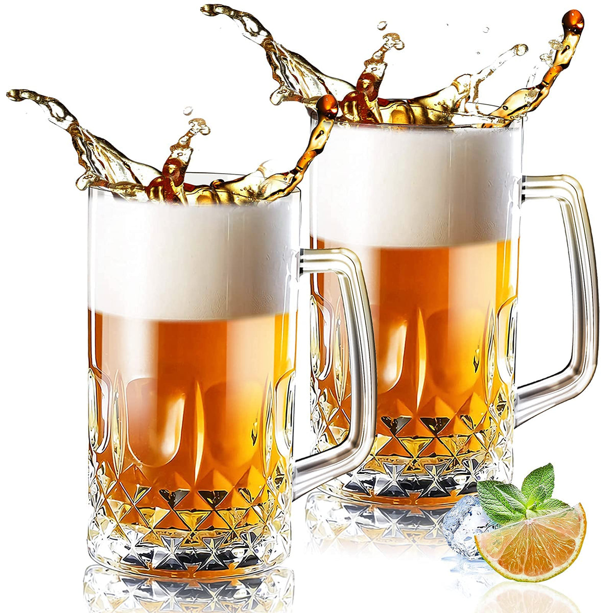 Momugs 32oz beer stein mug close-up shows a sturdy handle for easy grip.