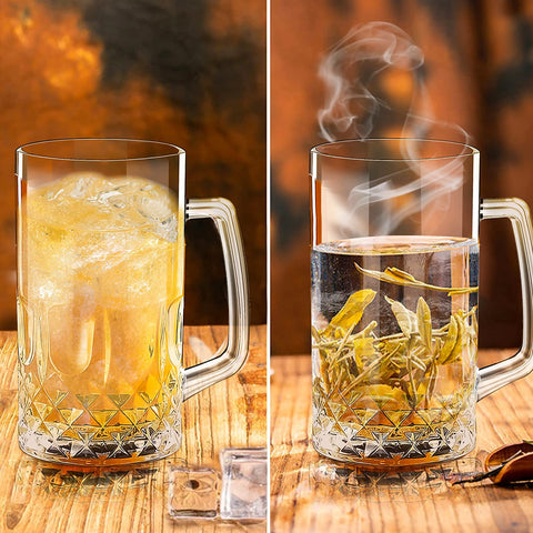 Momugs clear thick-glass beer mug highlights generous 32oz capacity.