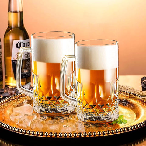 Momugs German-style stein design close-up emphasizes tall clear glass.