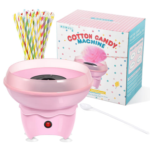 MOMULL pink cotton candy machine front view, ideal for home parties.