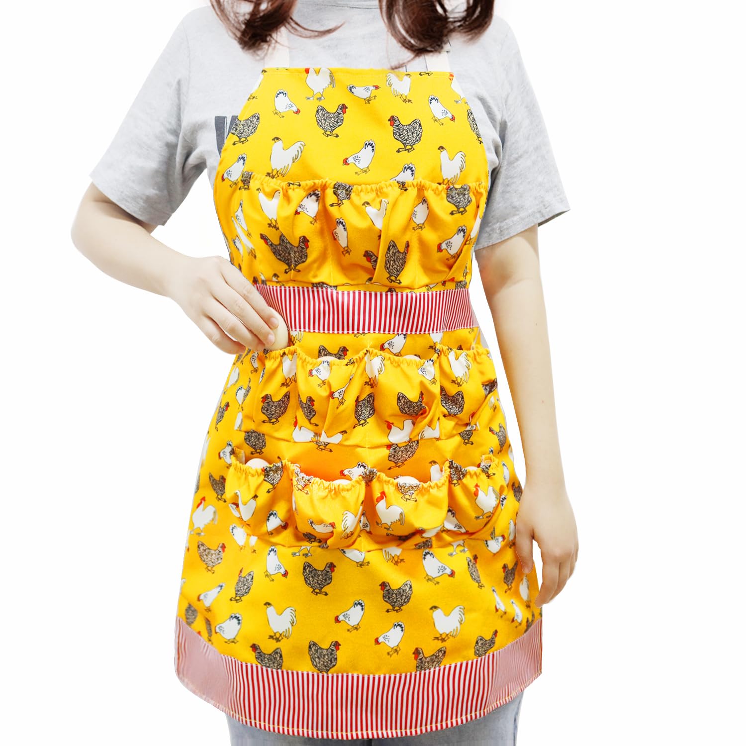 MOMWOW chicken egg apron with hen-pattern is vibrant for stylish egg gathering